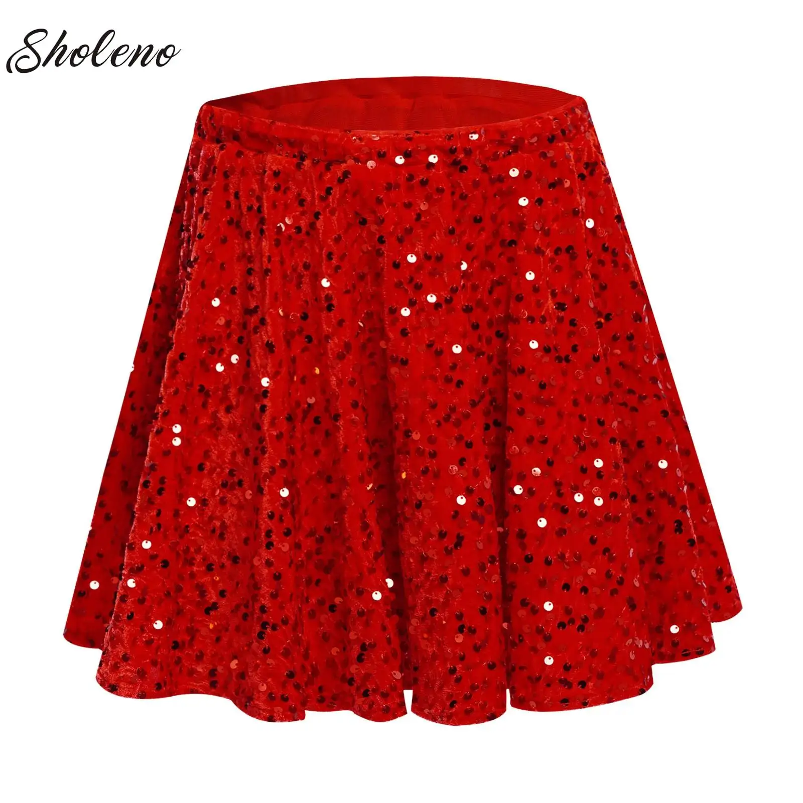 

Kids Girls Sparkle Sequin Pleated A-Line Mini Skirt Party Dance Festivals Performance Party Glitter Velvet Ruffled Tutu Skirts