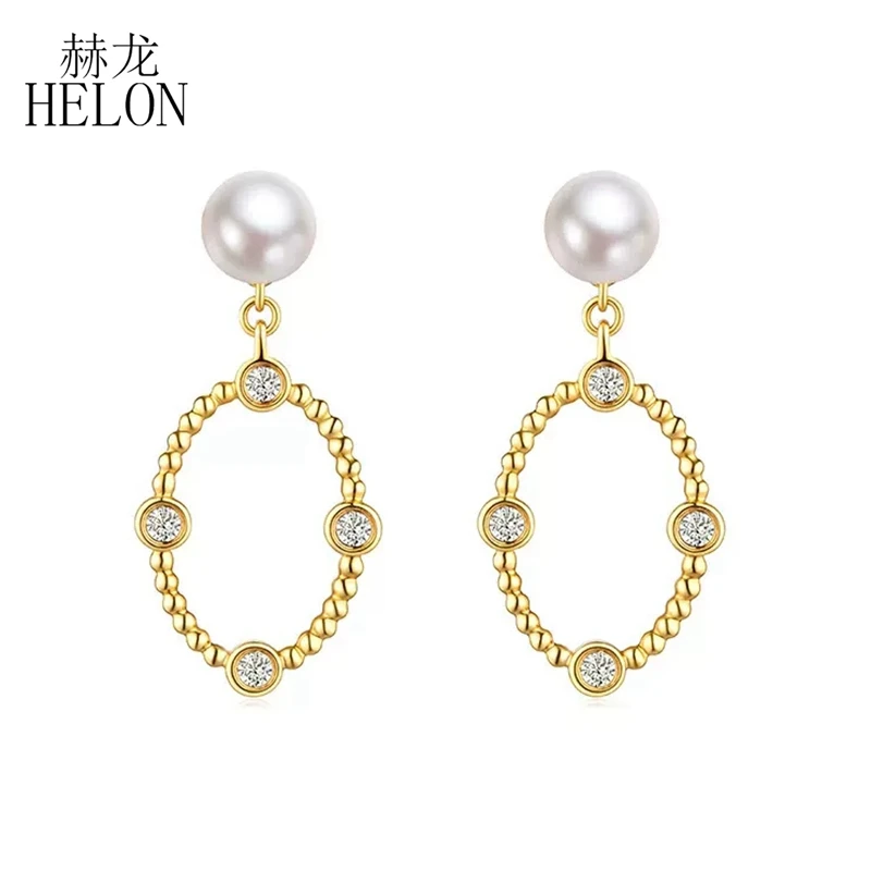 

HELON Moissanite Earring Solid 18k 14k Yellow gold White FreshWater Pearl Earrings Lab Grown Moissanite Diamond Stud Earrings