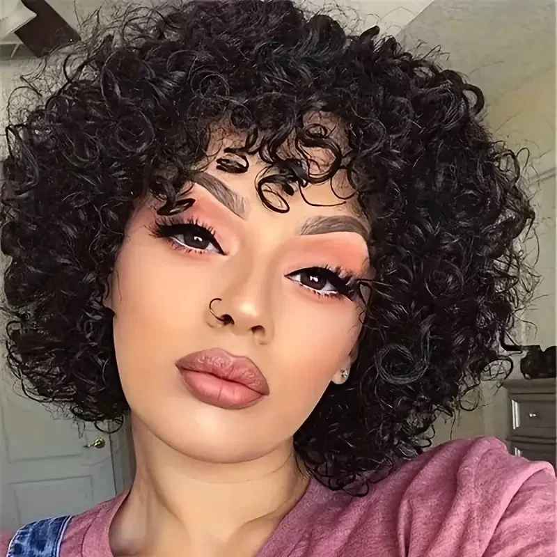 Short Curly Bob Wig Human Hair Wigs Colored Brazilian Human Hair Wig For Women Ombre Hair Bouncy Curl Full Wig For Women