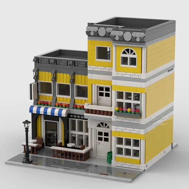 City Street View Model Moc Building Bricks Corner Street Cafe Technology Modular Blocks Gifts Christmas Toys DIY Sets Assembly