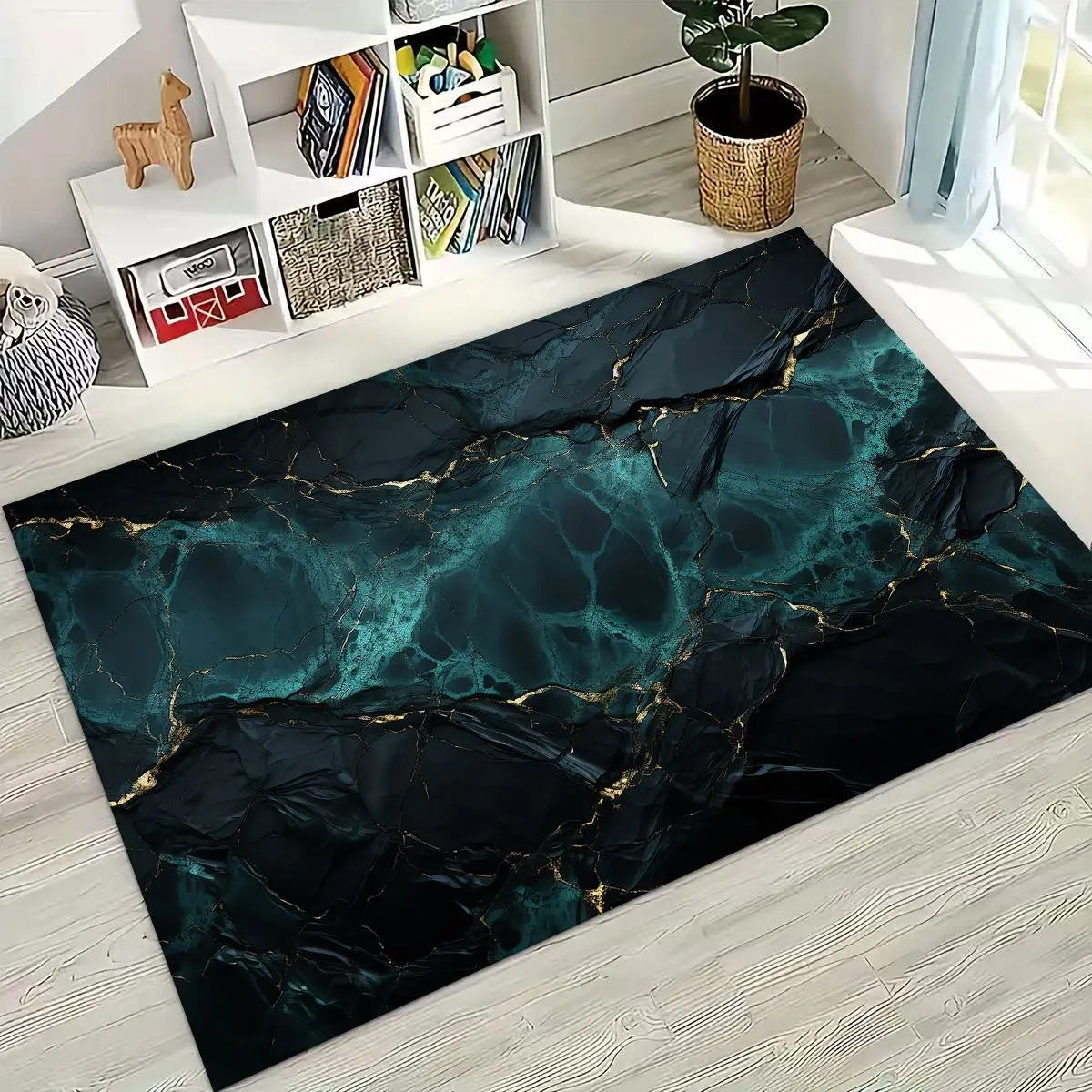 

2026 Luxurious Marble Black Green Gold Colorful Stone Texture Rug for Bedroom Living Room Sofa Home Doormat Decor,Non-slip Mat