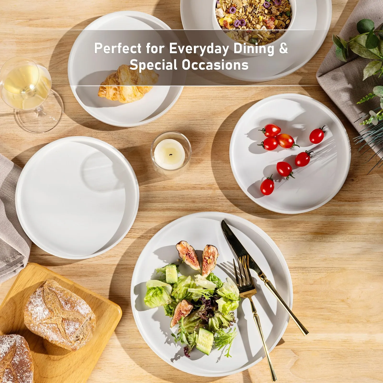 مجموعة أدوات مائدة سيراميك طقم أواني طعام سيراميك بلمسة نهائية غير لامعة لـ 6 أشخاص مع أطباق وأوعية أطباق حجرية متينة مقاومة للرقاقة مثالية