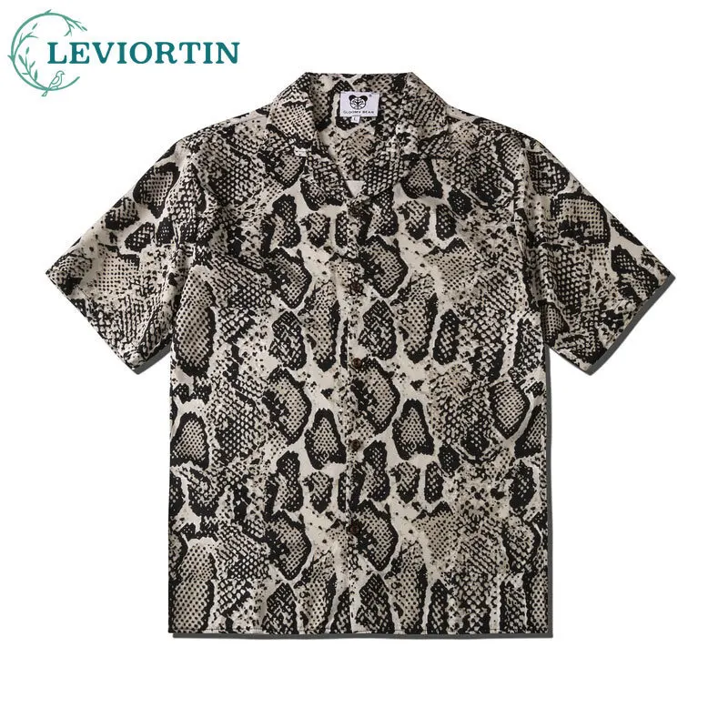 2025 Summer street fashion trend brand casual loose fitting couple cardigan snake print design short sleeved lapel shirt
