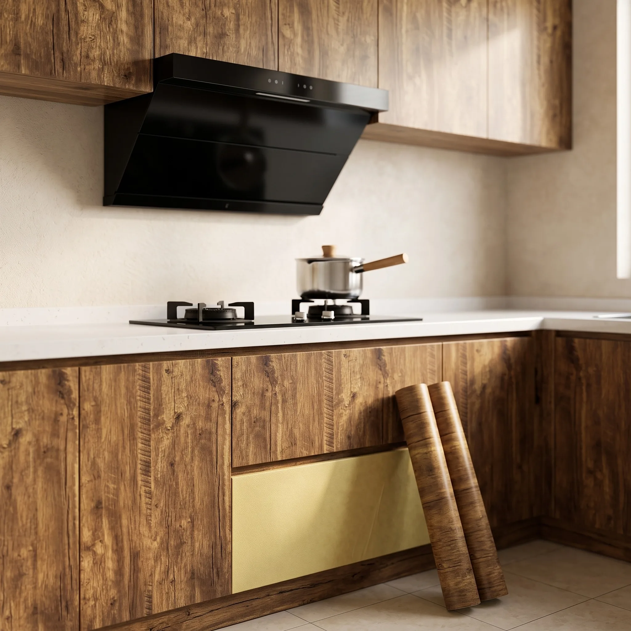 PVC Oil-proof Wood Grain Sticker Self-adhesive Wallpaper for Kitchen Countertop, Furniture, Cabinet, Table, Wall Renovation, 1 R
