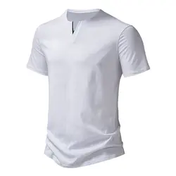 New Summer Cotton T Shirts Men Fashion V Neck Short Sleeve Casual Tops Tees Mens Solid Color White Black Breathable Tshirt Man