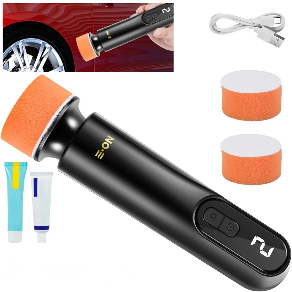 Car Polisher Mini Wireless Polisher Car Polishing Waxing Machine Adjustable Speed LED Display Mini Waxing Polishing Machine