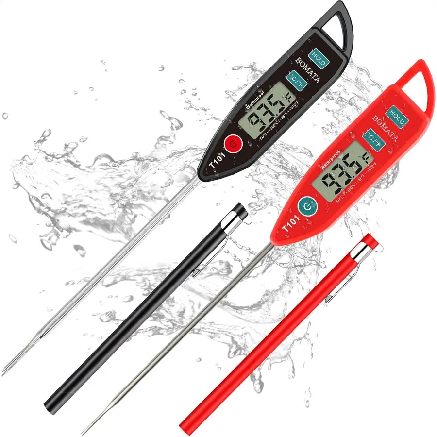 

2 Pack Waterproof IPX7 Meat Thermometer Instant Read Food Thermometer with Long Probe for Water Liquid Kitchen Cooking Grill BB