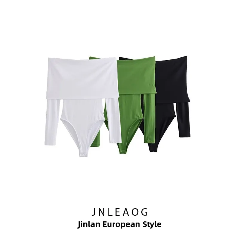JNLEAOG 패셔너블한 어깨 노출 나일론 혼방 원피스 가을 신상 여성 의류 스트레이트 컷 하이웨이스트 숏