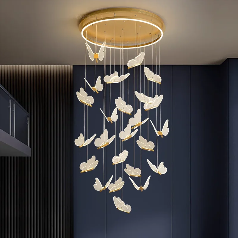 

Acrylic Butterfly Chandeliers Modern Butterflies Ladder Lights For Room Design Pendant Lights Staircase Living Room Dining room