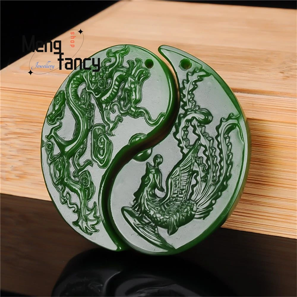 

Natural Hetian Jasper White Jade Couple's Dragon and Phoenix Auspicious Pendant High-grade Exquisite Luxury Quality Fine Jewelry