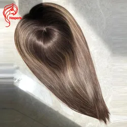 Hesperis Medium Brown With Highlights Brazilian Hair Topper 5x6 Silk Base Silk Top Hair Toupee Thinning hair help For Women