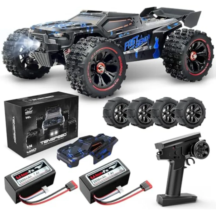 

1:14 Scale RC Cars for Adults 60KPH High Speed 4X4 Off-Road Remote Control Truck with Waterproof Electric Motor and 2S Battery