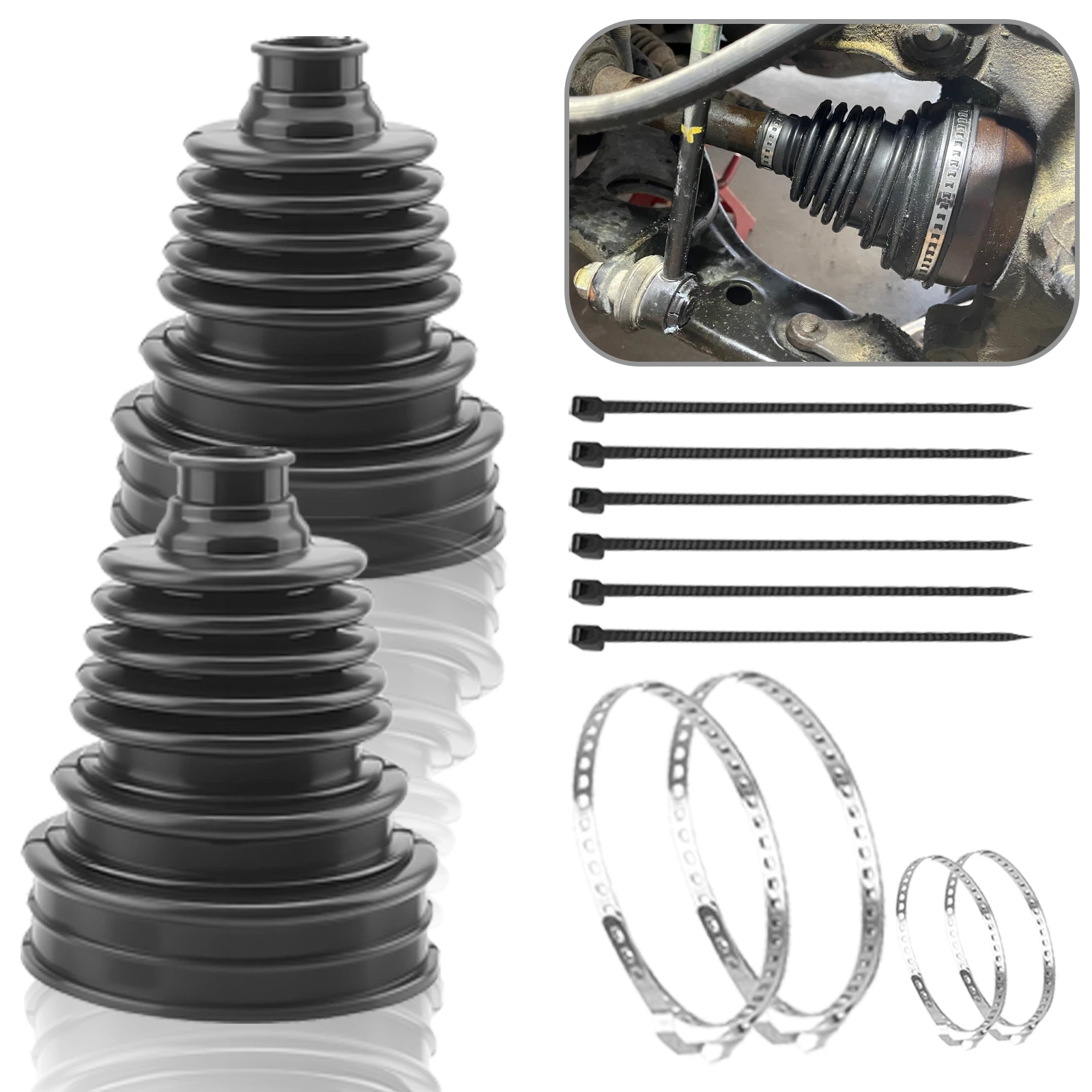 Kit de réparation de démarrage CV, arbre de 19 à 24mm, axe CV en Silicone pour voiture RV UTV, bottes anti-poussière avec 4 pinces en acier inoxydable et 6 attaches de câble