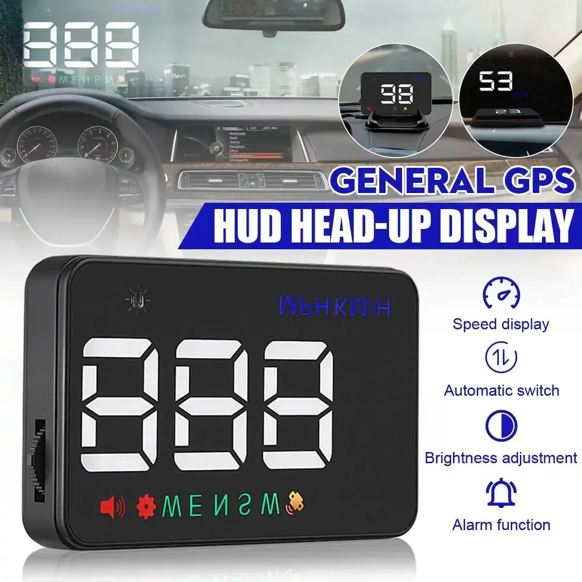 For Car Motorcycle Bike Car Accessories 3.5 inch HD A5 HUD Satellite Newest GPS Speedometer Car Hud Head Up Display KM/h MPH