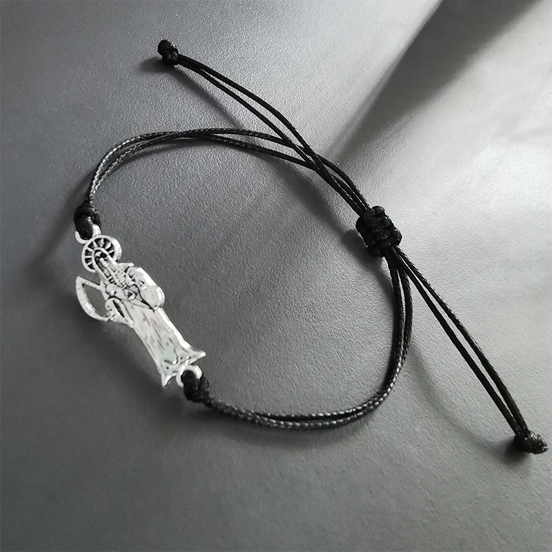 Black Thread Santa Muerte Bracelet Sickle Grim Reaper Adjustable Jewelry for Women Men