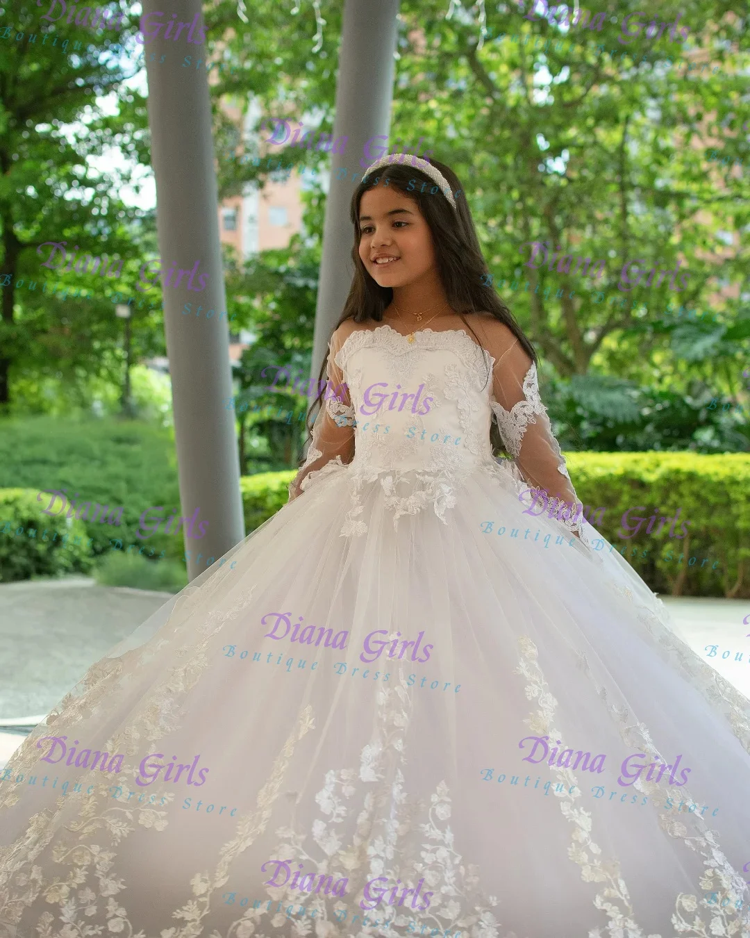 Quality Gorgeous White Tulle Fluffy Exquisite Flowers Applique Flower Girl Dress for Kids Birthday Party Evening Ball Gowns