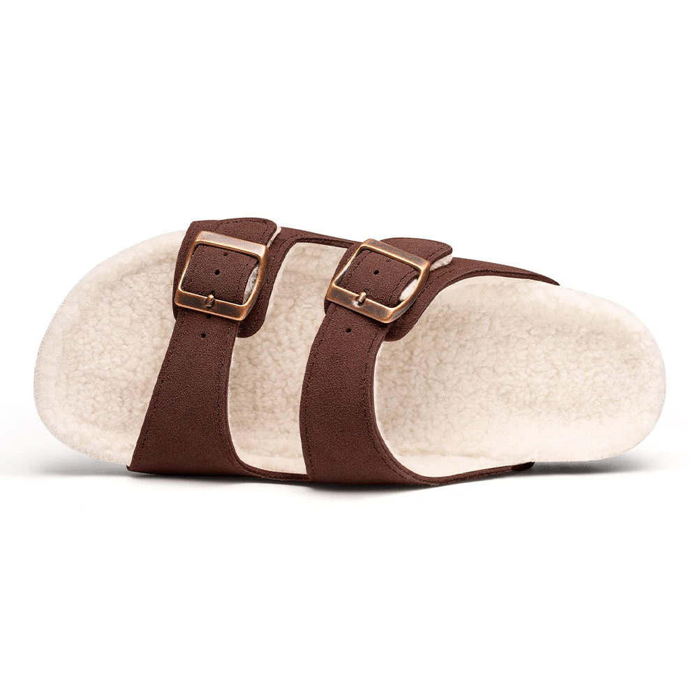 Evshine المرأة قباقيب غامض النعال داخلي المفتوحة تو الفراء الشرائح مع مشبك مزدوج الجلد المدبوغ الفلين أحذية سيدة الراحة شبشب منزل #4