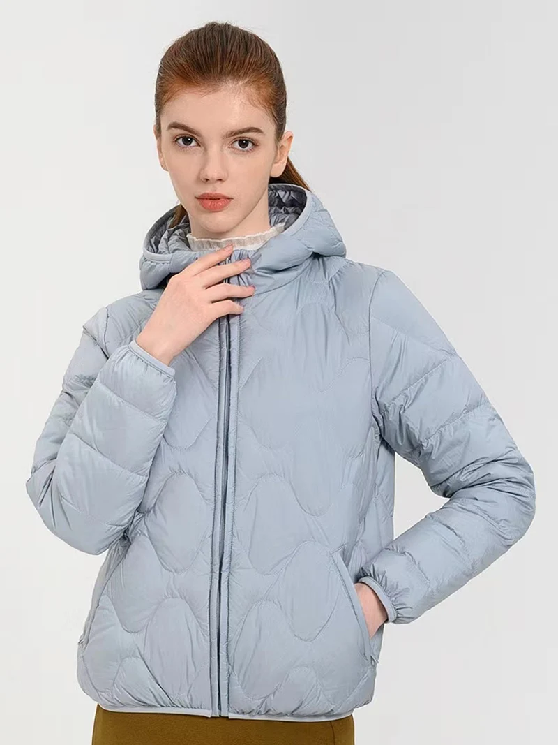 SuyaDream Hooded Woman Down Coat , 90% White Duck Down Fill, Simple Design, Zipper Winter Coat, Warm Outwear, Fall, 2024