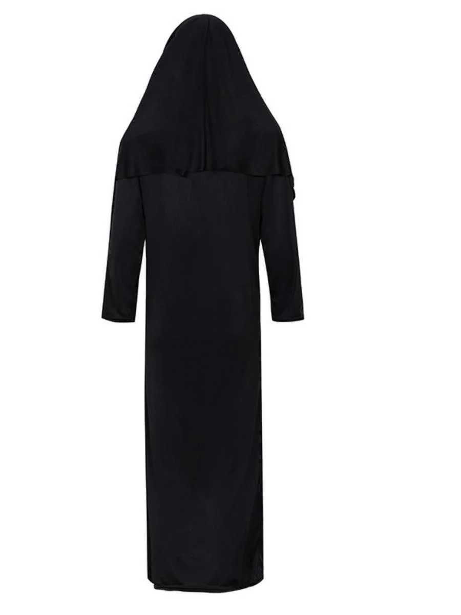 ชุดคอสเพลย์แม่ชีผู้ใหญ่สำหรับงานฮาโลวีน ชุดแมรี่และบาทหลวงสำหรับการแสดงบทบาทสมมติ การเต้นรำ วัสดุโพลีเอสเตอร์ ไม่มีแบรนด์