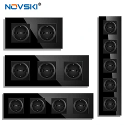 Novski European standard power socket plug 2/3/4/5 group output crystal glass panel 16A white gray black power socket