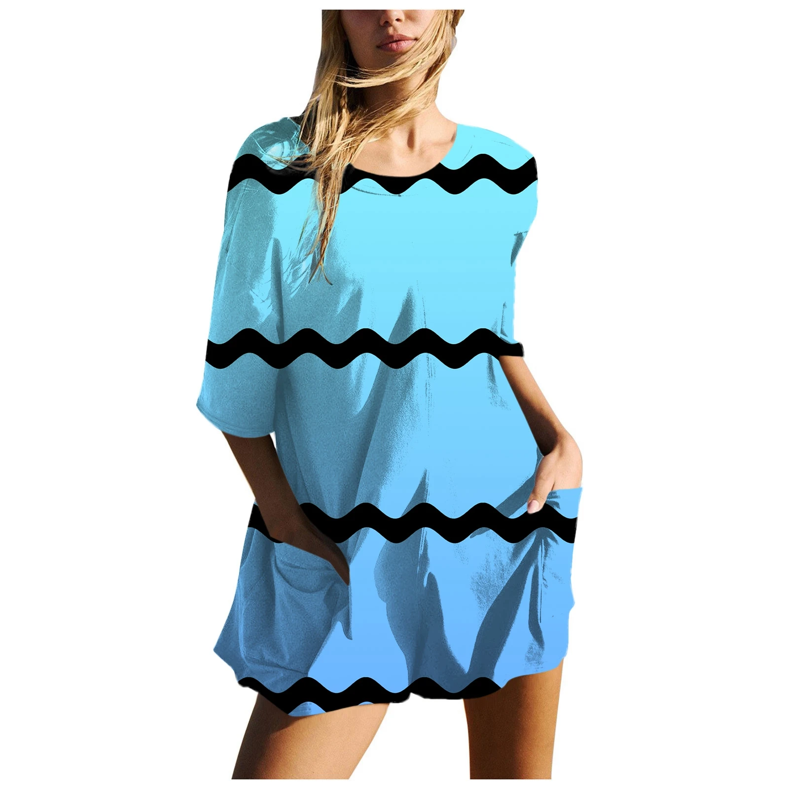 Fashion Short Sleeve Loose Beach Playsuit For Women 2024 Summer Casual Pocket Casual Wave Shorts Jumpsuits One Pieces Jumpsuit