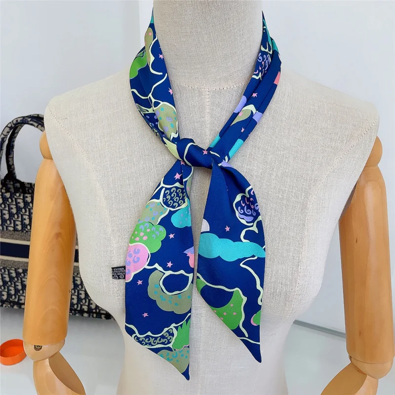 Early Autumn THALO New Cartoon Doodle Hand Drawn Women's All-Match Ribbon Tie Bag Ribbon Headband Small Scarf Silk Scarf