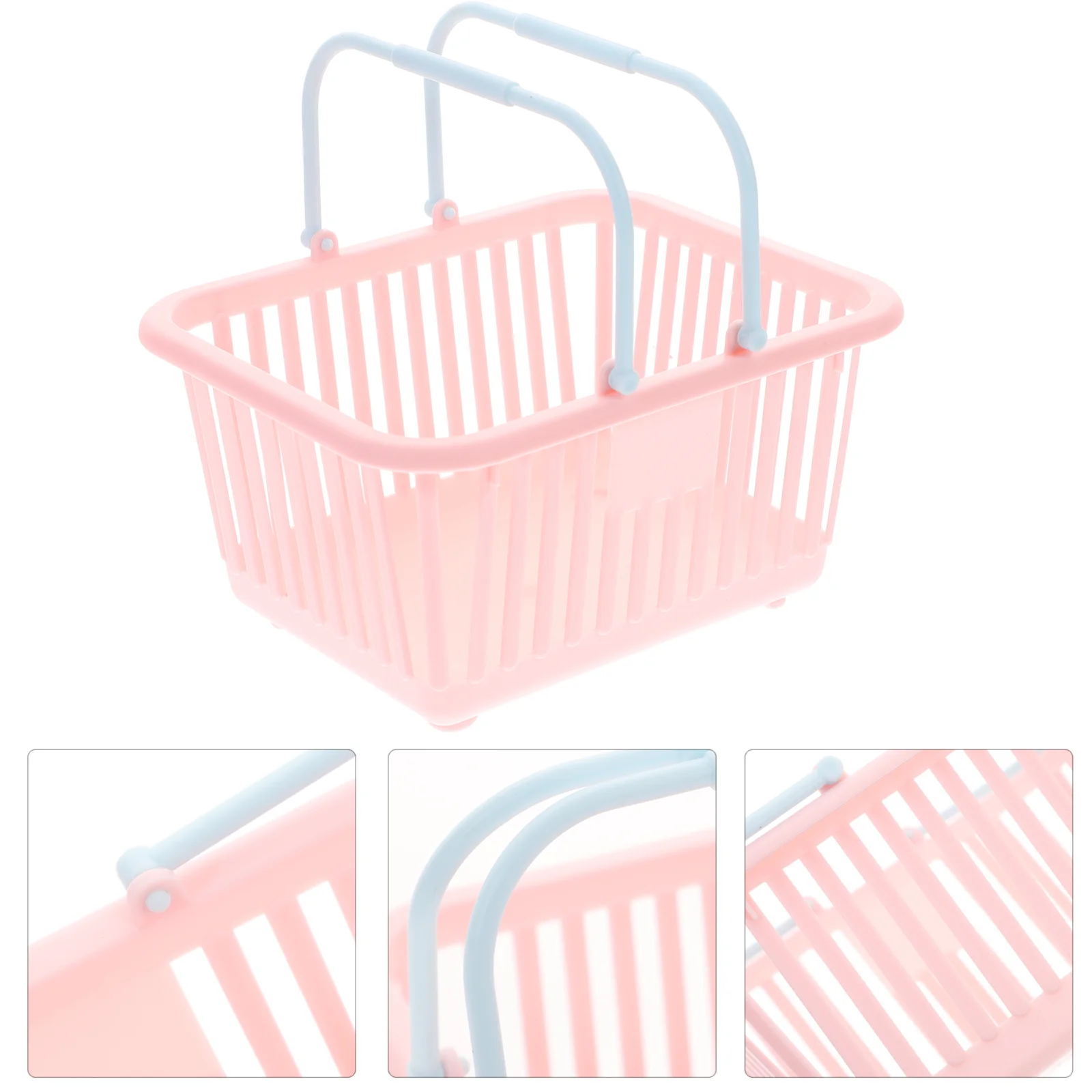 

3Pcs Pink Storage Basket Toy Bucket Small Plastic Bins With Handle Kitchen Closet Bedroom Garden Tote Grocery Container Pastel