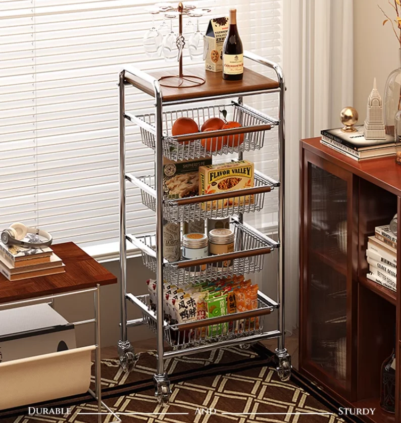 Trolley living room mobile snack storage rack Home retro kitchen vegetable wall shelf shelf shelf ground