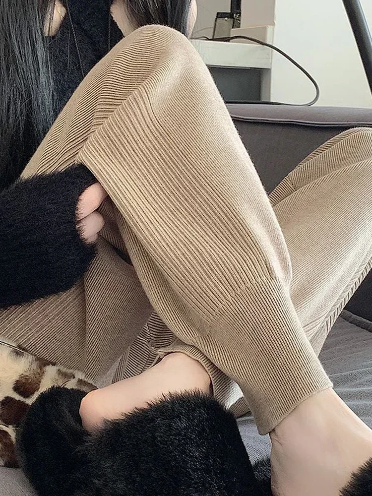 

Wool Women Casual Haem Pants Loose Trousers for Women Knitted Pants Autumn Winter Solid Color Sweater Trousers with Pockets