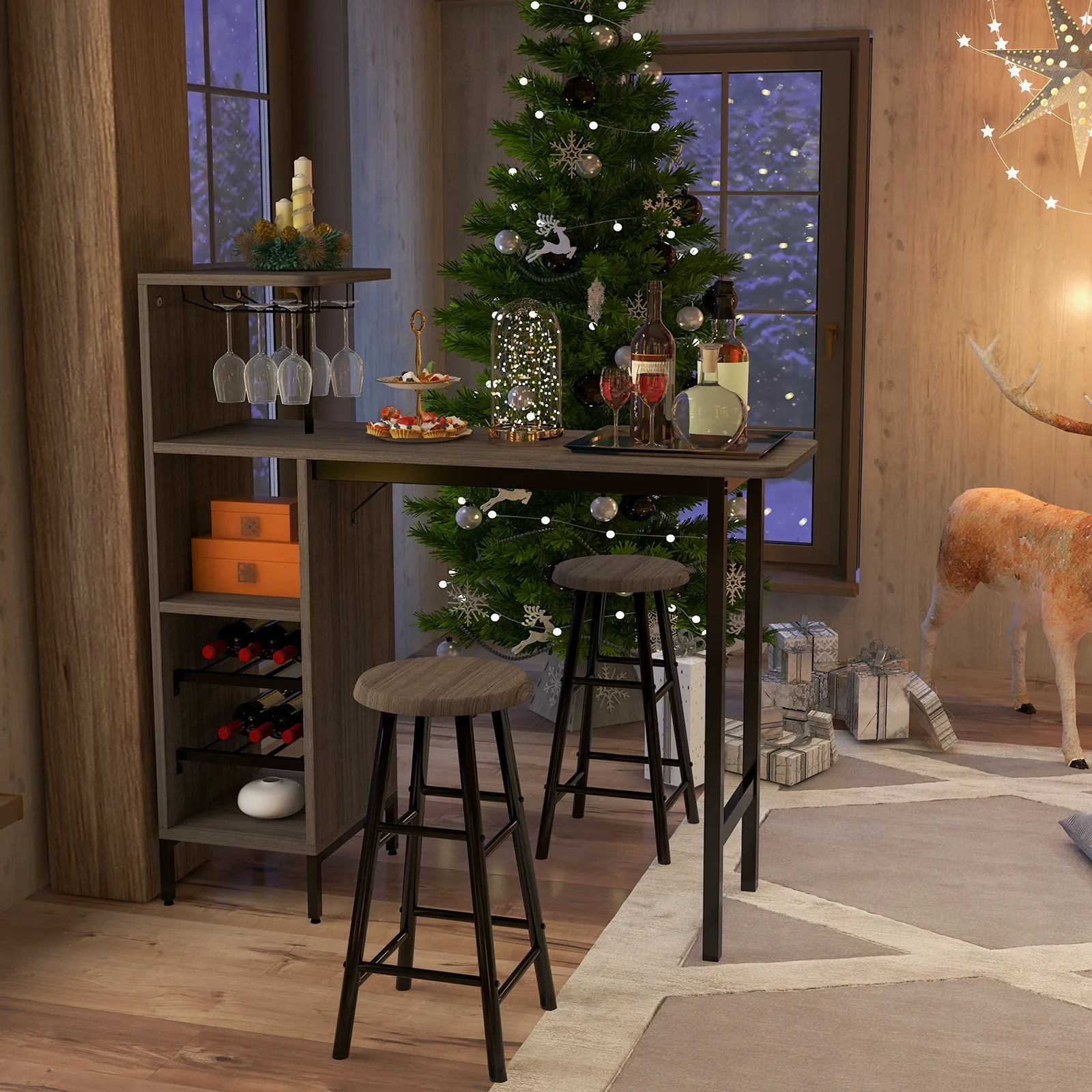 

Набор из 3 барных столов и стульев, промышленный стол и табуреты для паба с винной стойкой на 6 бутылок