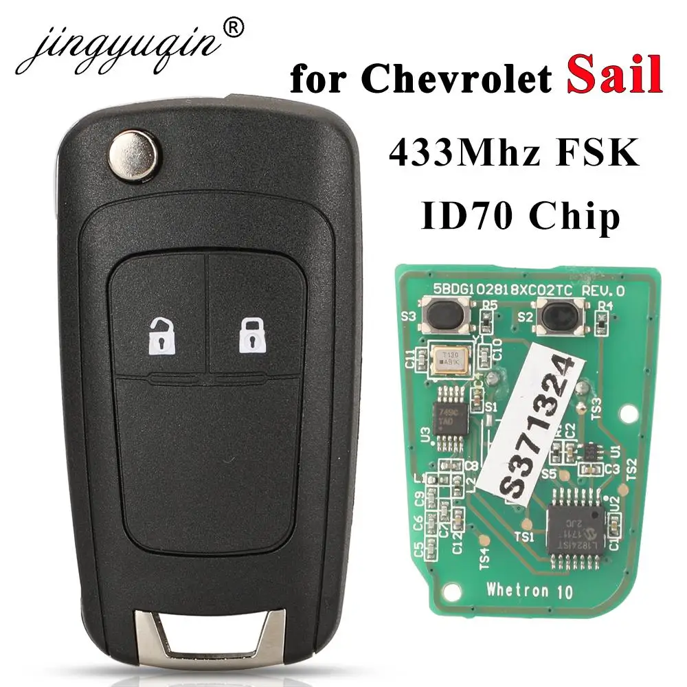 

jingyuqin 2Button Flip Remote Car Key 433MHz ID70 Chip For Chevrolet Sail 2019 2020 2021+ OEM Circuit Board Full Key Control Fob