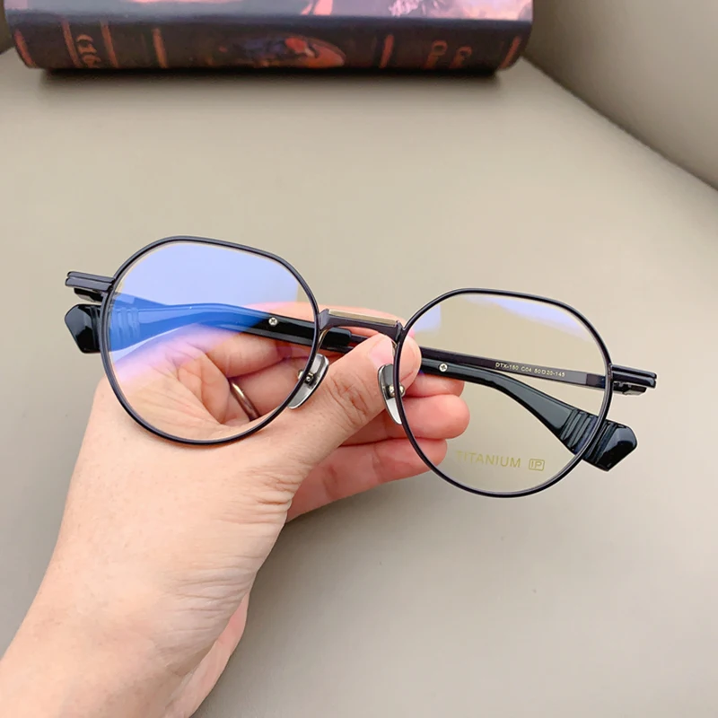 إطار نظارات بيضاوي أنيق ياباني DTX150 للرجال والنساء خفيف الوزن مصنوع يدويًا من التيتانيوم وجه كبير نظارات ريترو للأعمال
