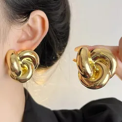 Vintage Geometric Smooth Metal Twisted Knot Large Earrings for Women Europe America Personality Party Jewelry Accessories