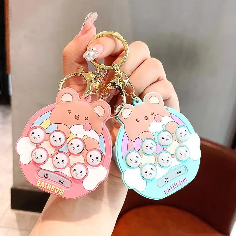 Cute Bear Shrewmouse Game Key Chain Pendant Children's Puzzle Mini Game Console Creative Decompression Toy Schoolbag Accessories