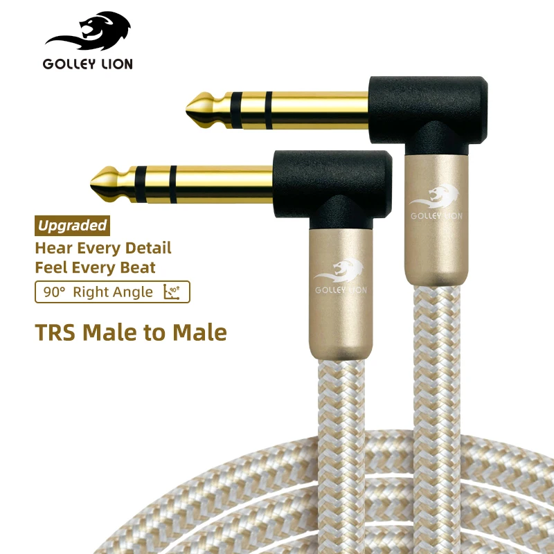 GOLLEY LION 1/4 Inch TRS Instrument Cable, Right Angle 6.35mm Male Jack Stereo Audio Interconnect Cord,Compatible for Bass,Keybo