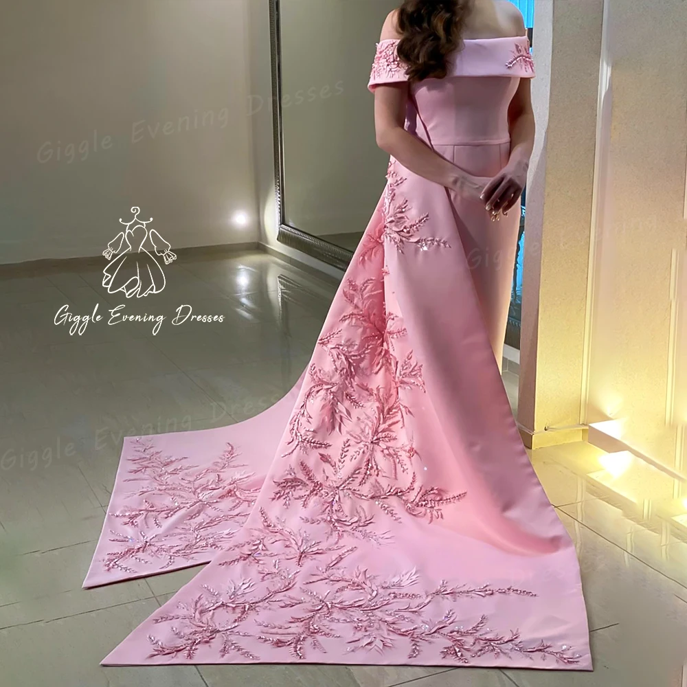 Giggle Elegant Boat Neck Arabia Appliques Exquisite Floor-Length Party Gown Satin Straight Women\'s luxury evening dresses 2024