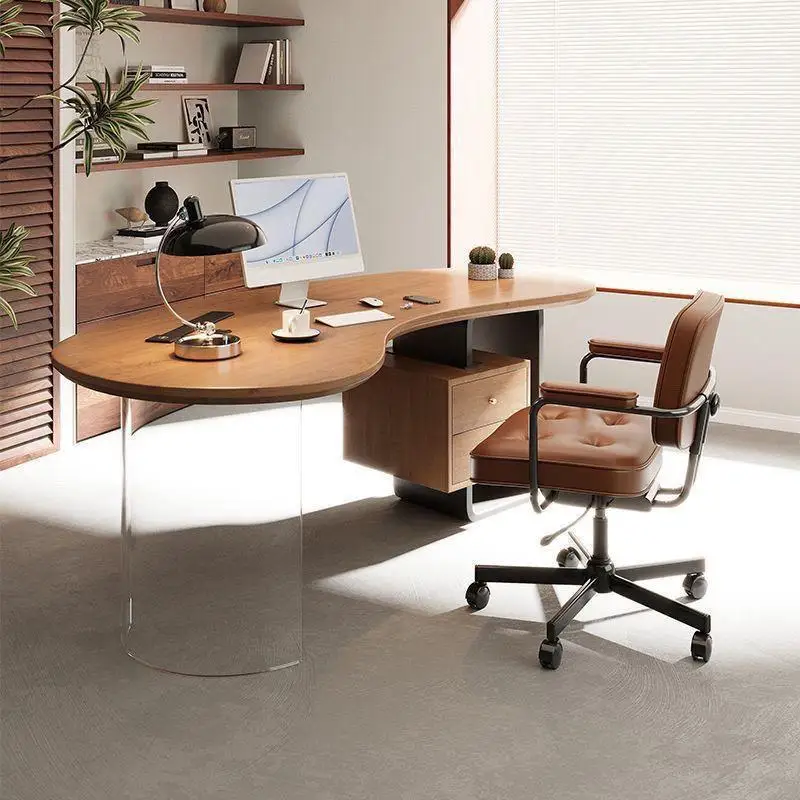Solid wood desk with socket Light luxury household long table Modern simple office computer table Boss table Workbench