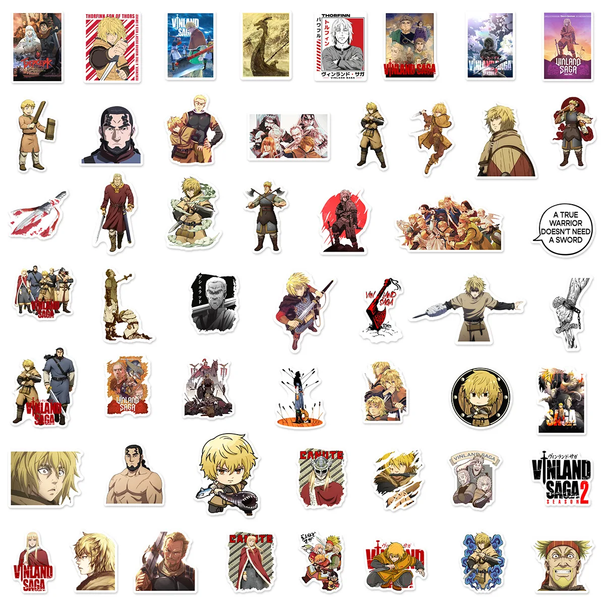 Autocollants de dessin animé Vinland Saga, étiquette Cool, décoration d'animation d'aventure, jouets pour enfants, ordinateur portable, guitare, vélo, Graffiti, 50 pièces