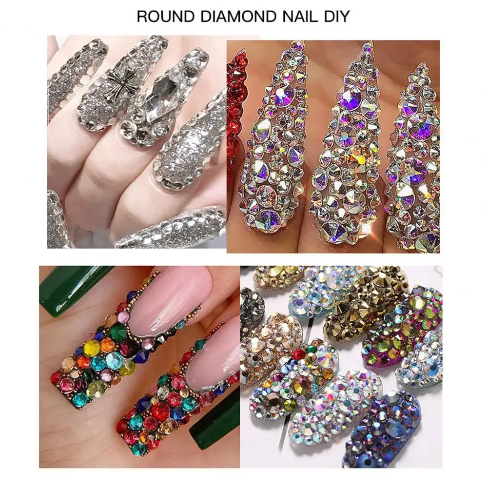 Nail Rhinestones Kit Fake Nail Gems 12 Grids Nail Art Rhinestone Kit with Storage Box Drill Pen Tweezers Glass Flatback for Diy