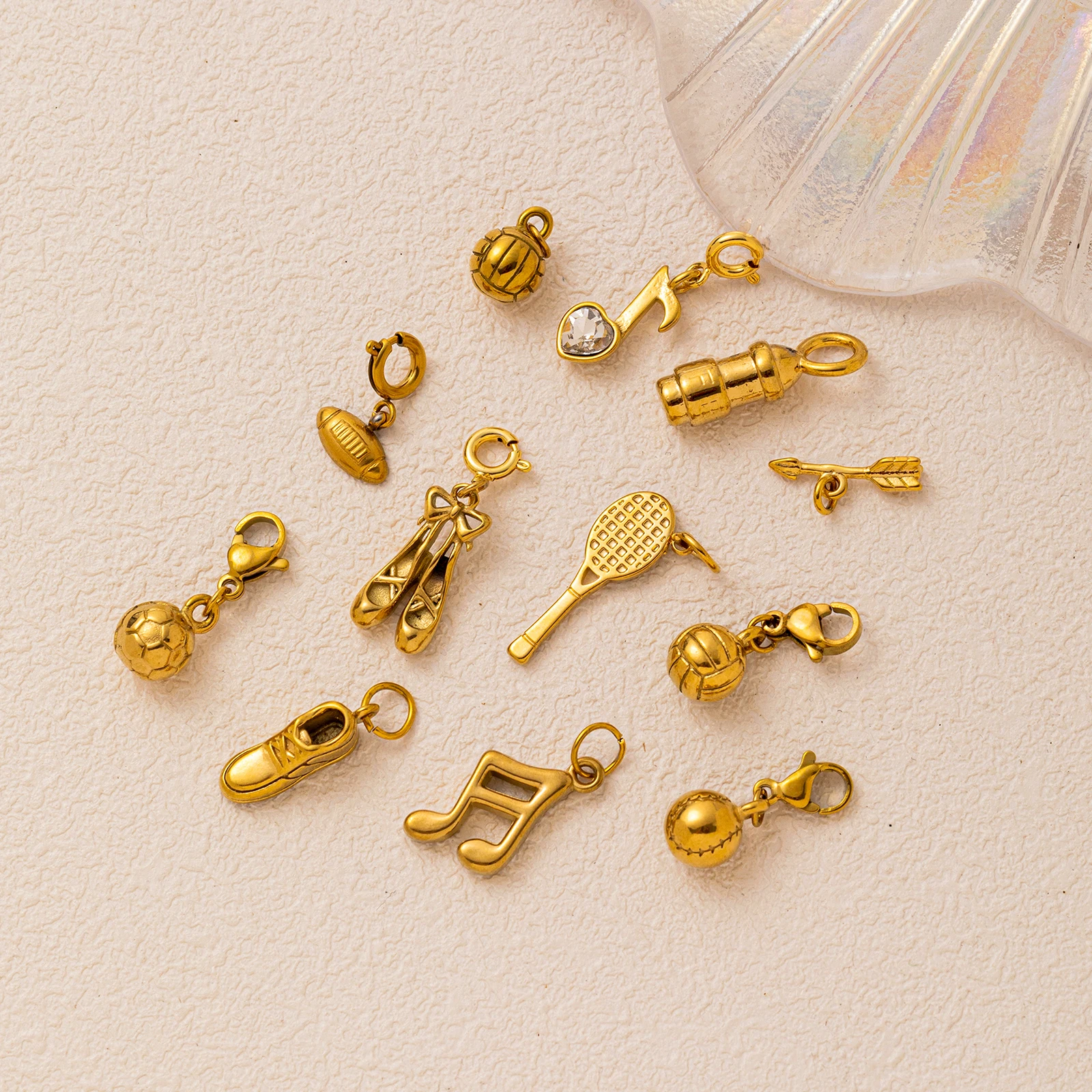

18K Gold Plated Stainless Steel Sport Charms DIY Pendant Set for Necklace Bracelet Jewelry Making Supplies
