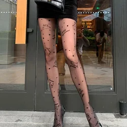 Star Print Black Women Tights Mesh Sexy Transparent Pantyhose Female Summer Stretch Nylon Hosiery Stockings Nightclub Hosiery