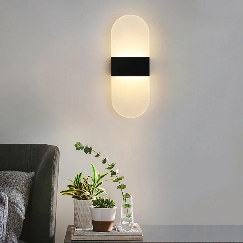

Modern minimalist Bedroom Bedside Acrylic wall lamp Creative LED rectangular ellipse home decor luminari induction wall lighting