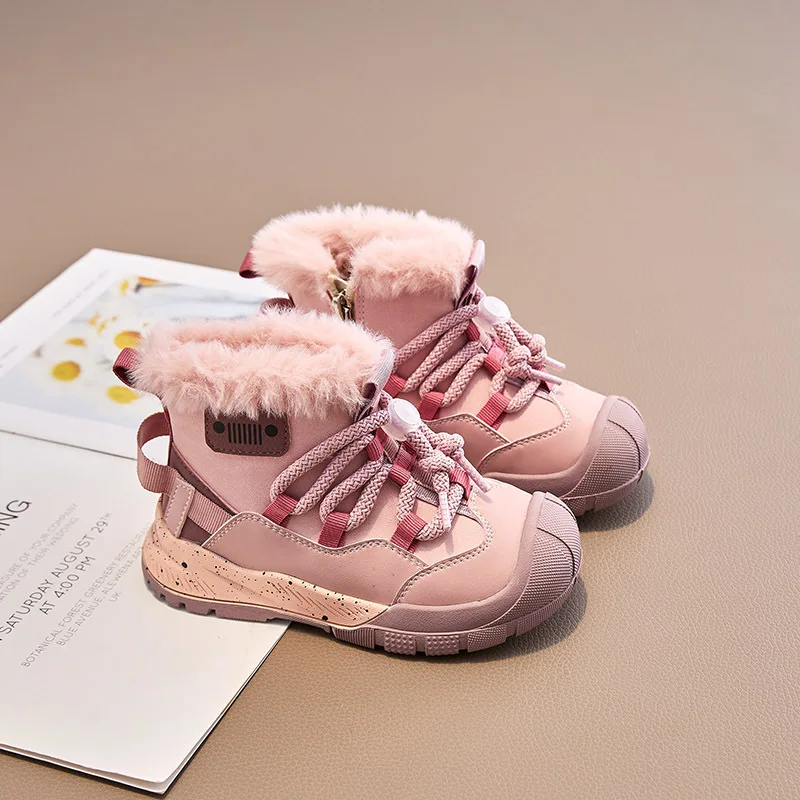 Stivali per bambini inverno Toddler Boys stivali da neve di marca ragazze vitello medio principessa scarpe di pelliccia calda bambini appartamenti