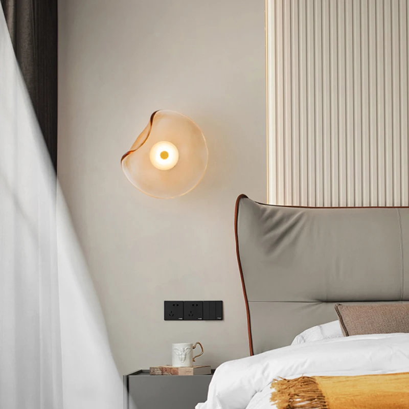 

Nordic Circular Glass Wall Lamp Modern Ambient Light for Bedroom Hotel Porch Minimalist Creative Wall Sconce Lighting Fixture