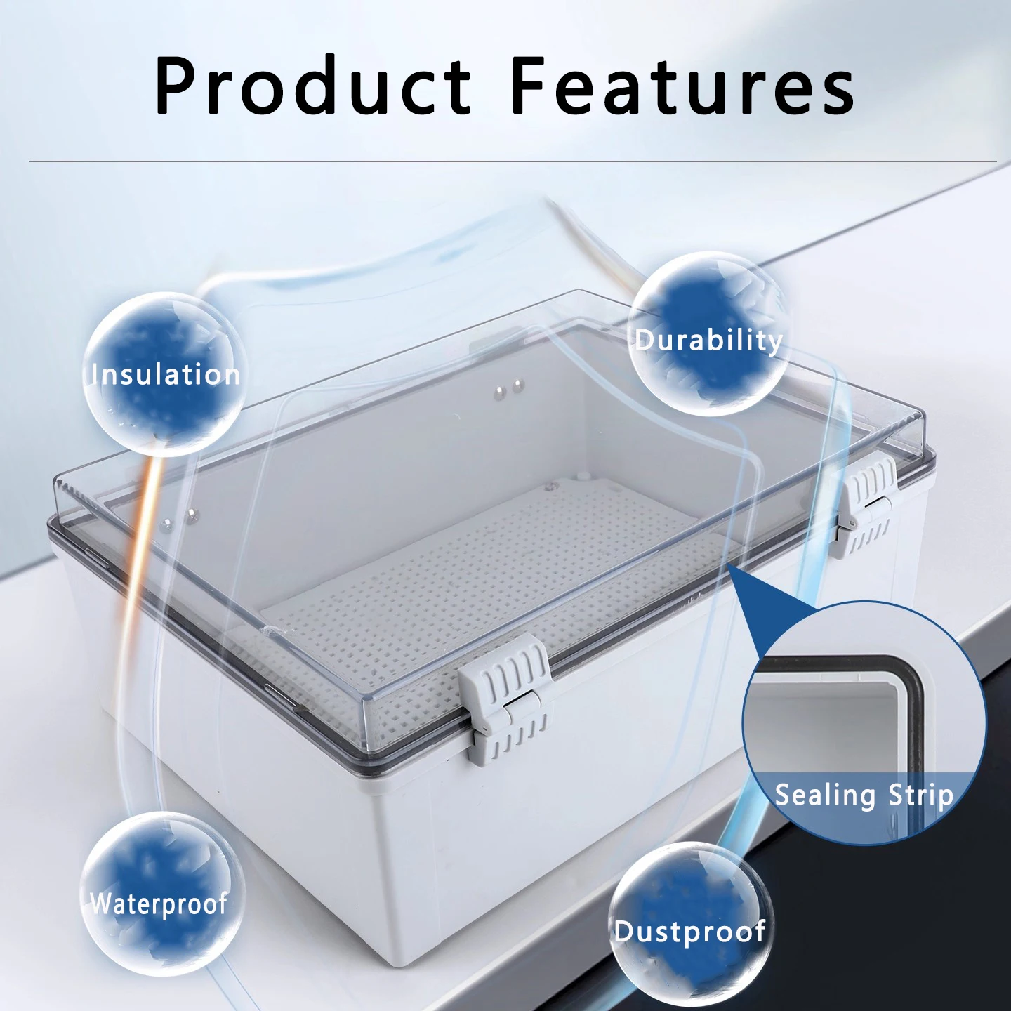 IP66 Waterproof Transparent Cover Enclosure Power Junction Box with Buckle ABS Plastic Outdoor Waterproof Electrical Box