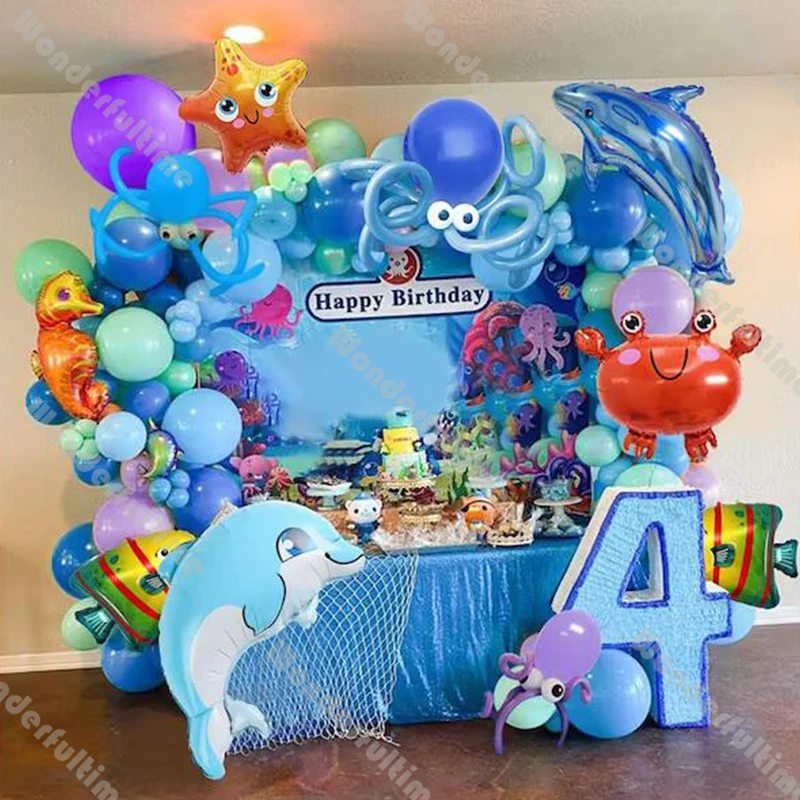 

Underwater Balloons Arch Garland Blue Boy Birthday Decor Dolphin Starfish Crab Hippocampal Bubble Fish Foil Globos Baby Shower