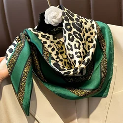 Camel/Green Leopard Square Scarf Stylish Thin Breathable Small Shawl Sunscreen Windproof Headscarf For Women Daily Wear