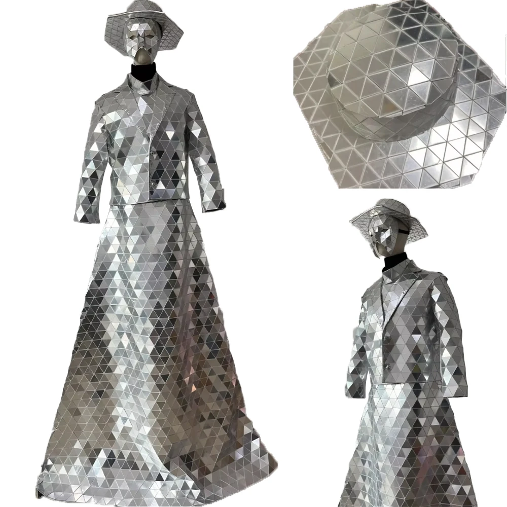 

Full Reflective Mirror Stilt Costume Shiny Disco Suit for Stage Dance Mirror Man Outfit for Nightclub Bar Sparkly Performance Co