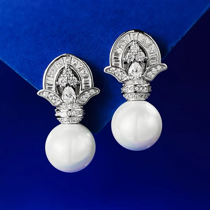 Karloch S925 Sterling Silver New 11mm Pearl Earings for Womens Medieval Style High Quality Luxury Fashion Jewelry