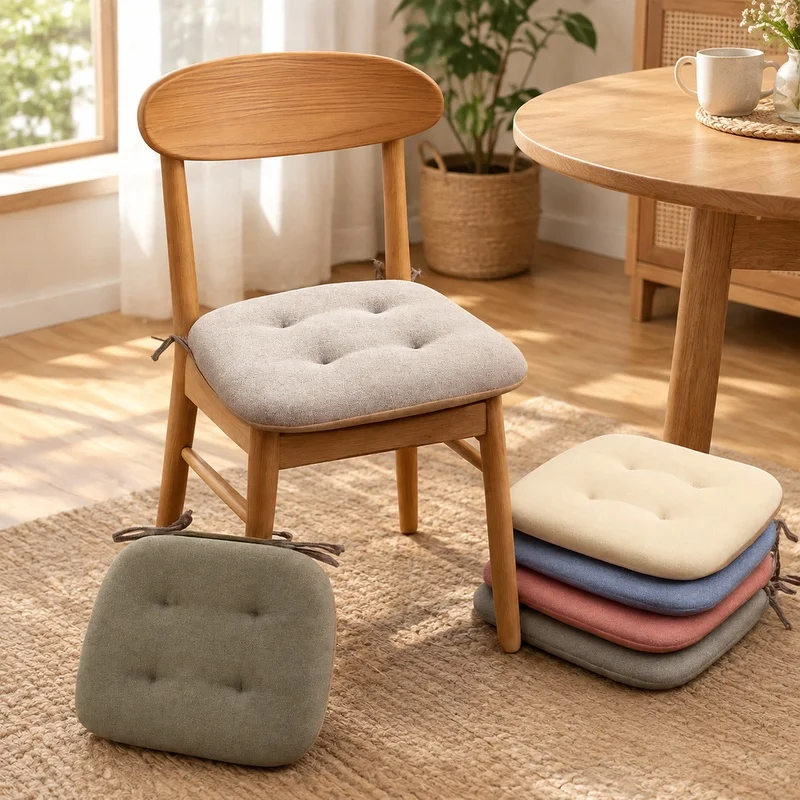 Thick Summer Cushion Made of Cotton Linen, Breathable Seat Pad for Horseshoe Dining and Study Chairs